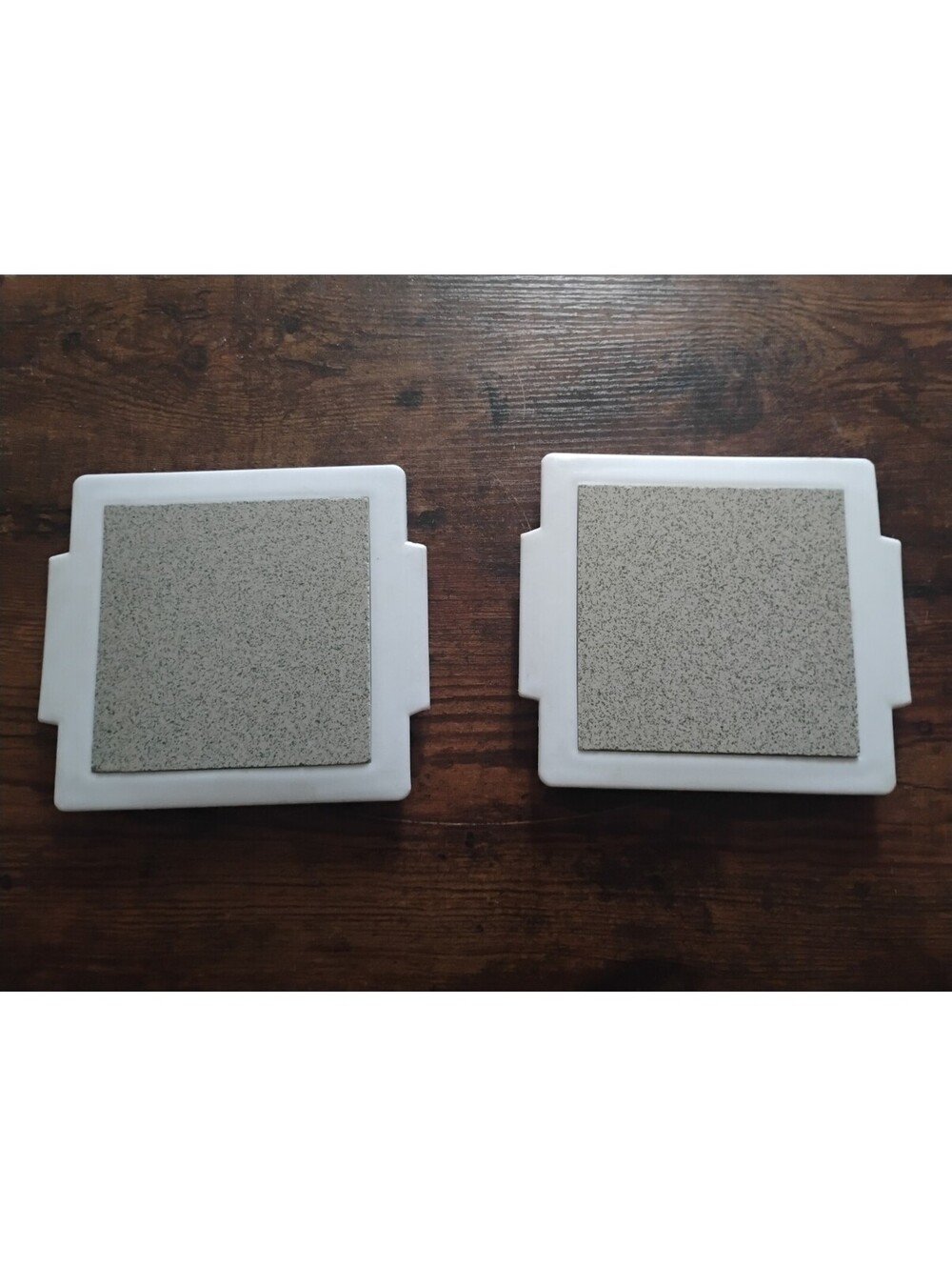 Set of 2 Vintage Ceramic Coasters with Stone Inlay